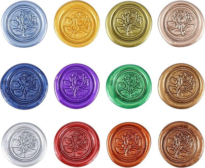 Yoption 12 Color Sealing Wax Sticks with Wicks, Antique Metallic Totem Fire Manuscript Seal Wax for Wax Seal Stamp (12 Metallic Colors)