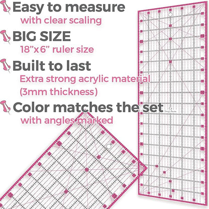 Rotary Cutter Set pink - Quilting Kit incl. 45mm Rotary Cutter, 5 Replacement Blades, A2 Cutting Mat, Acrylic Ruler and Craft Clips - Ideal for Crafting, Sewing, Patchworking, Crochet & Knitting