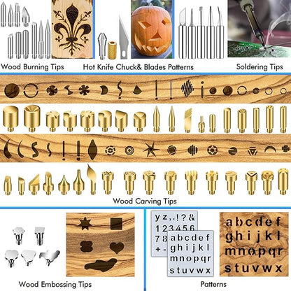 137PCS Wood burning Kit, DIY Creative Tool Set Soldering Woodburning Pen with Adjustable Temperature and Wood Piece for Embossing Carving Tips