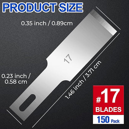 DIYSELF 150-Piece Hobby Craft Knife Blades, #17 Exacto Knife Blades, Hobby Knife Replacement Blade with Storage Case, Sharp Art Knives Blade Refills Perfect for Cutting（#17）