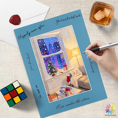 Mat Board Center, 12X16 Mix Color Mats for 8X12 Pictures - Acid Free, 4-Ply Thickness, White Core, Bevel Cut - for Artworks, Photos, Framing - Pack of 12