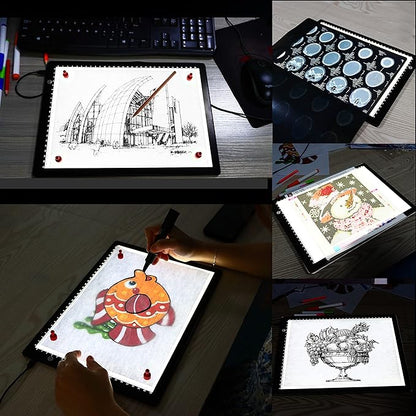 A4 Ultra-thin Portable LED Light Box Tracer with 4 Magnets, Type C USB Power Cable Stepless Dimmable Brightness Tracing Light Pad for Weeding Vinyl Tattoo Drawing X-ray Viewing Diamond Painting