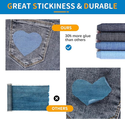 HTVRONT Iron on Patches for Clothing Repair 4 Rolls - Denim Patches for Jeans Kit 4" by 20", 4 Rolls of Iron On Denim Patches for Jeans Inside & Clothing Repair (Light Blue)