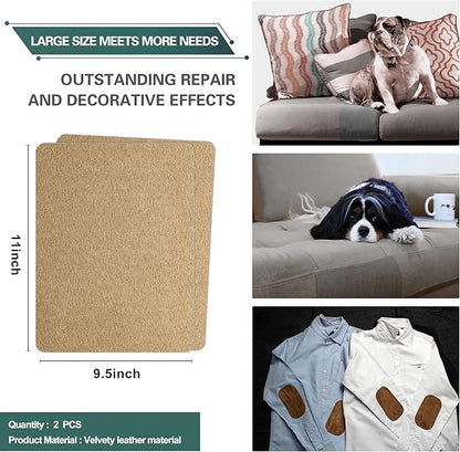 Azobur Couch Patch Repair Fabric,Microfiber Fabric, Self-Adhesive, for Sofa Repair and Upholstery, 2 Pieces, 9.5 x 11 inches (Light Brown)