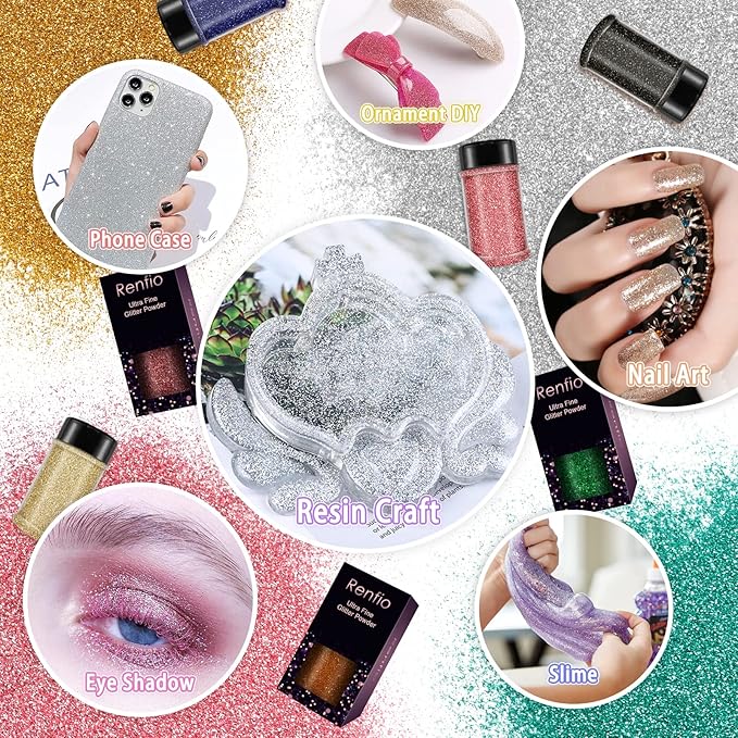 Renfio Ultra Fine Glitter Powder Metallic Resin Glitter 2.11 Oz (60g) PET Flakes Crafts Sequins 1/128" 0.008" 0.2mm Epoxy Chips Flakes for Tumblers Slime Decoration - Gold & Silver