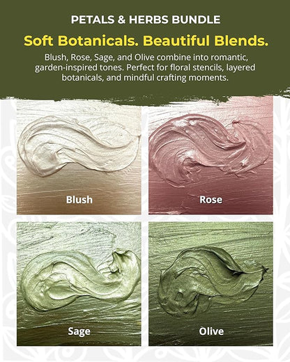 The Crafter's Workshop Stencil Butter Medium, Easy-to-Spread, Adds Shimmer, Shine and Colorful Texture, Cleans Up with Water, 4 pk, 2-oz Each, Petals and Herbs