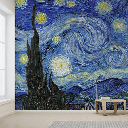 wall26 Wall Sticker/Wall Mural Starry Night by Vincent Van Gogh Dutch Impressionism, Not Peel and Stick, Non-Woven Wallpaper Decorative for Bedroom, Living Room, Office - 120x144 inches