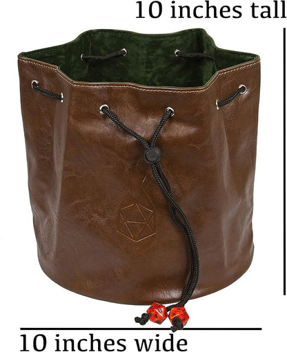 Forged Dice Co. Pouch of The Endless Hoard Dice Bag - Holds Over 1,000 Polyhedral Dice - Dice Storage Bag with 7 Pockets - Perfect for Bulk Dice - Brown/Green