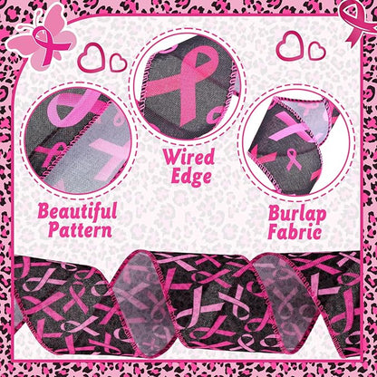 12 Rolls 60 Yards Breast Cancer Awareness Wired Edge Ribbon Pink Butterfly Patterned Ribbon Faith Hope Love Bow Making Craft Wrapping for Women Gift Wrapping Activities Home Accessories Decor