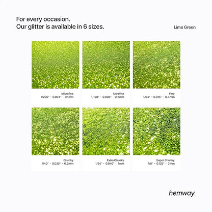 Hemway Polyurethane & Epoxy Resin Glitter 100g / 3.5oz Metallic Crystal Flake Additive for Flooring Jewelry Tumblers Glass Pigment - Extra Chunky (1/24" 0.040" 1mm) - Lime Green