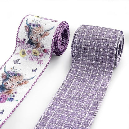 2.5'' x 10 Yards Spring Wired Ribbons for Crafts Wreath Bows Wrapping Natural Buffalo Plaid Ribbon Rustic Purple Ribbon for Birthday Party Home Decoration