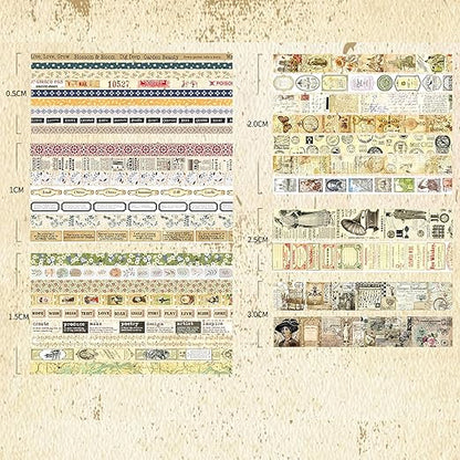 36 Rolls Vintage Washi Tape Pack Retro Arts Adhesive Tapes Wide Chronicle Decorative Masking Tape Sets for Craft, Kids, Scrapbook, DIY, Gift Wrapping (Duke Jorge)