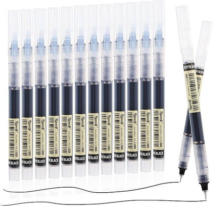 RIANCY 12 Pack Black Liquid Ink Rollerball Gel Pens, 0.5mm Extra Fine Point Tip, Smooth Writing Quick Drying No Smear No Bleed for Journaling, Drawing, Sketching, School Notes & Art Supplies