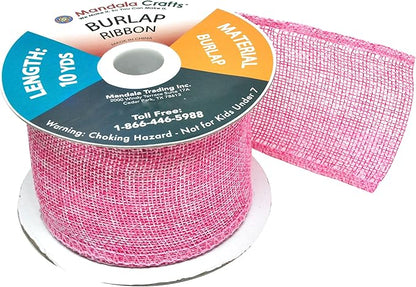 Mandala Crafts Pink Burlap Ribbon 2.5 Inches Wide Jute Ribbons for Crafts - 20 Yds Roll Rustic Burlap Wrap Trim Ribbons for Wreaths Bows Wedding Party Decoration