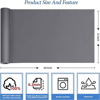 KING MOUNTAIN Canvas Iron on Patch,12"×60",Waterproof 100% Cotton Fabric Repair Patch,Used for Various Sofa,Tent,Clothes,Seats,Suitcases (Gray,Waterproof)