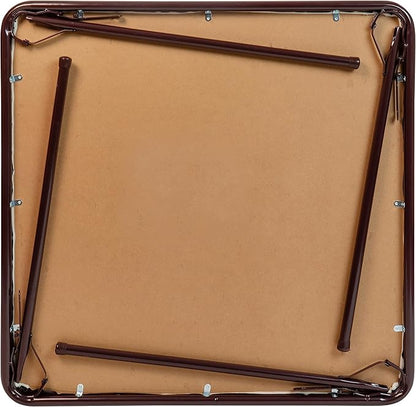 EMMA + OLIVER 33.5" Square Multipurpose Folding Card Table for 4 Players, Portable Square Folding Table with Padded Vinyl Top, Brown