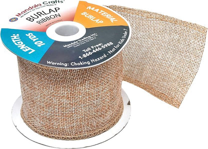 Mandala Crafts Natural Burlap Ribbon 3 Inches Wide Jute Ribbons for Crafts - 20 Yds Roll Rustic Burlap Wrap Trim Ribbons for Wreaths Bows Wedding Party Decoration