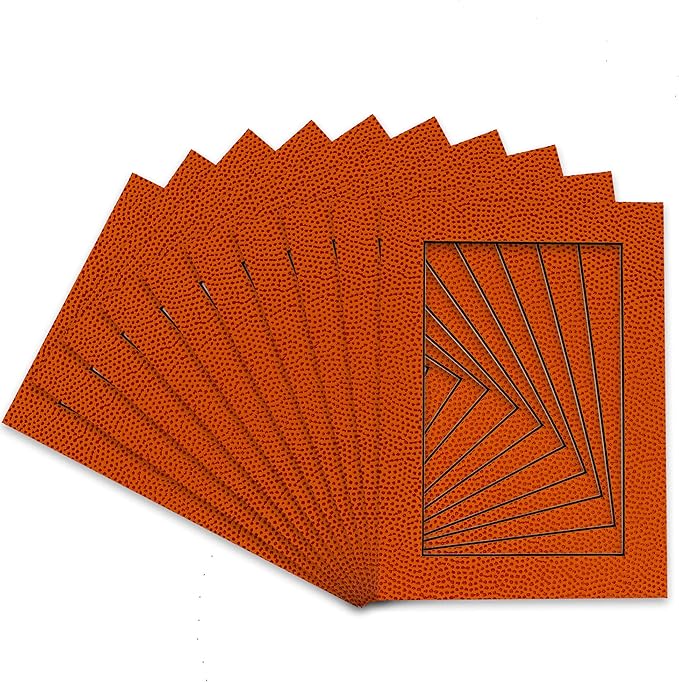 Pack of 25 Acid Free 8x10 Mats Bevel Cut for 5x8 Photos - Basketball Texture Precut Matboards With Backing Boards and Clear Photo Mat Bags For Pictures, Photos, Framing - 4-ply Thickness