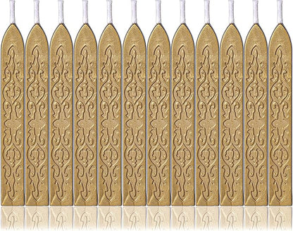 Yoption 12Pcs Sealing Wax Sticks with Wicks, Antique Gold Totem Fire Manuscript Seal Wax Sticks for Wax Seal Stamp (Antique Gold)