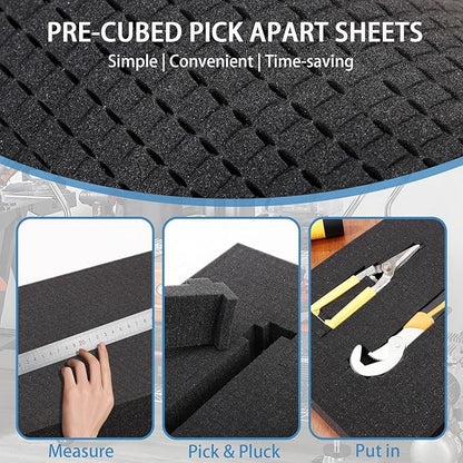 Pick and Pluck Foam Inserts, Pre-cubed Pick Apart Sheets for Crafts Toolbox Game Box Camera Cases Drawer Storage (4Pcs 16 x 12 x 2 Inch)