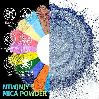 Blue Mica Powder for Epoxy Resin，Natural Shimmer Mica Powder Used for Coloring car Spray Paint, Candles, soap, Eye Shadow, Lip Gloss, Nail Polish(50g/1.7oz)