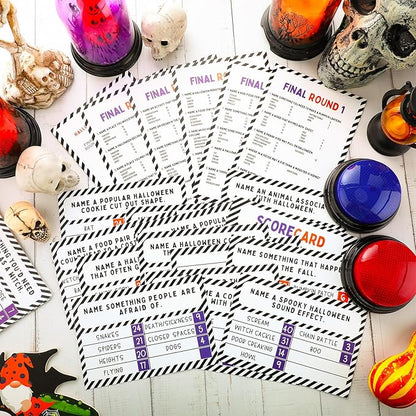 Halloween Party Friendly Feud Game with 2 Answer Buzzers, Team Building Feud Cards for Holiday Game Night Fun Trivia Quiz for Groups Office Class