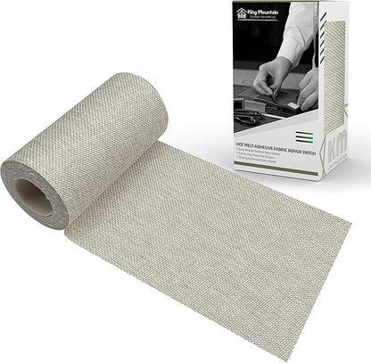 KING MOUNTAIN Linen Fabric Iron-on Repair Patch, Inside&Outside Fabric Repair Patch, 3"x60" with Backing Glue Linen Repair Decorative Patch kit (Cream-Gray)