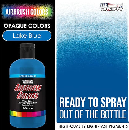 U.S. Art Supply Opaque Lake Blue Acrylic Special Effects Airbrush Paint - 8oz Ready to Spray Air Brush Paint for Nails, Models, Fabric - Water-Based Air Brush Painting