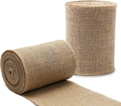 LaRibbons 2 Pcs 6 Inch Burlap Wide Fabric Craft Ribbon,10 Yard Per Roll, Natural Brown Ribbon for Bow Crafting,Wreath-Making, Tree Decoration