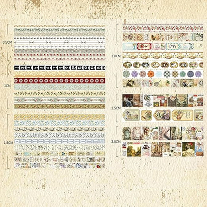 36 Rolls Vintage Washi Tape Pack Retro Arts Adhesive Tapes Wide Chronicle Decorative Masking Tape Sets for Craft, Kids, Scrapbook, DIY, Gift Wrapping (Madame de Pompadour)