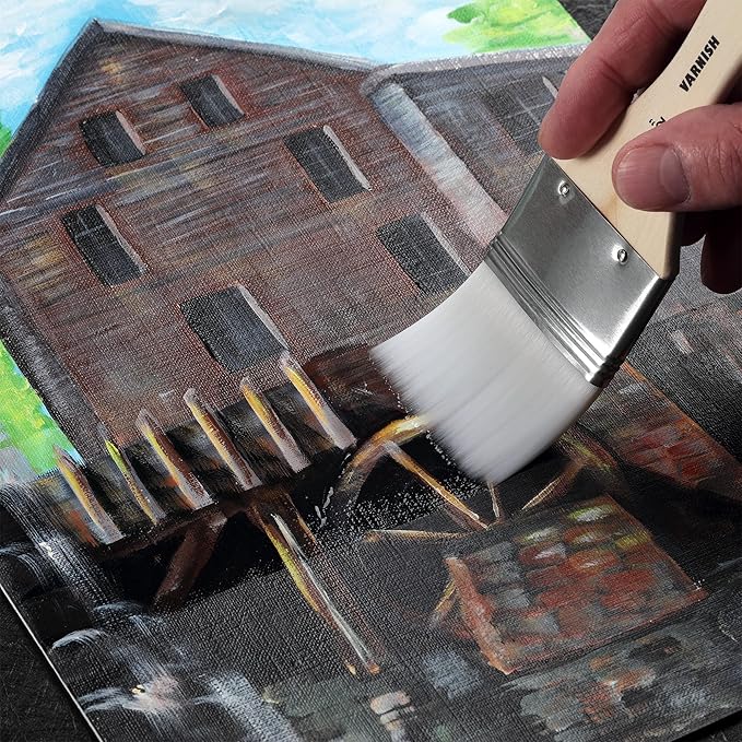 Jerry's Artarama InstaVar™ Gloss Picture Varnish & Varnish Brush Sets - Perfect for Varnish Paintings, Artists, Professionals, Restoration, & More! - 8.4oz Bottle w/ Set of 6 Brushes