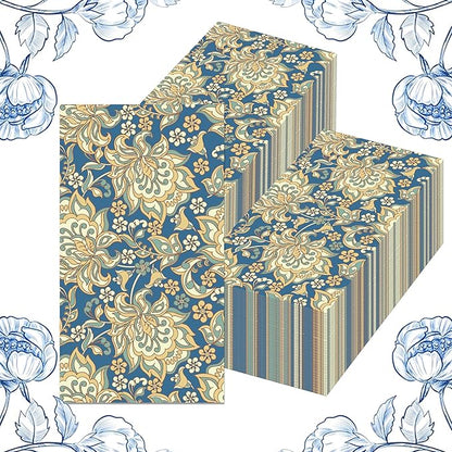 100Pcs William Morris Paper Napkins Disposable Paper Floral Vintage Napkins Decoupage Decorations for Kitchen, Party,Guest Towels,Wedding,baby shower,4.5x8 Inch