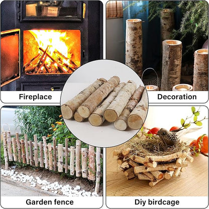 12 Pcs 16" Large White Birch Logs for Faux Fireplace Filler Decorative, Unfinished Wood for DIY Crafts, Wood Branches for Outdoor Indoor Electric Mock Fireplace, Firebowl, Fire Pits