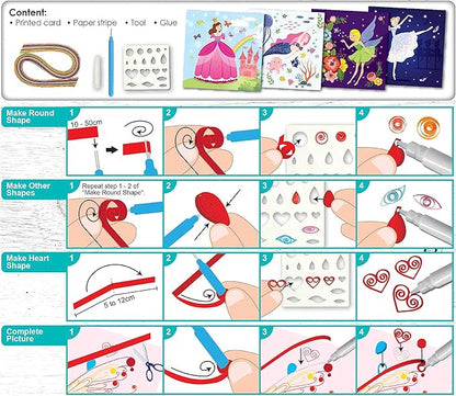 C.S. Kids DIY Paper Quilling Arts & Crafts Gifts – Fairy Tales| 3D Paper Quilling Design Kits for Kids, Make Your Own Paper Art (Paper strips & tools Included)