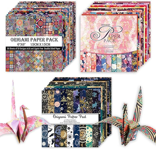 Origami 6x6 Paper Kit 150 Sheets 150 Vivid Colors Double Sided Same Printed Traditional Patterns Square for Arts Crafts Projects Japan Traditional Chiyo.Ethnic Style