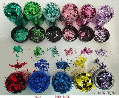 Gilding Flakes,Gold Foil Flakes for Resin,Blue Red Purple Pink Metallic Foil Flakes for Resin Jewelry Making,Nails,Painting Art,Crafts and Slime (Dark Blue)