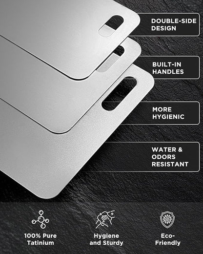 Katuchef Titanium Cutting Board for Kitchen, 100% Pure Titanium Cutting Board Food Grade,Non Toxic chopping board, Dishwasher safe, Easy to Clean(3PCS)