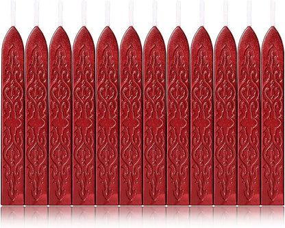 Yoption 12 Pcs Sealing Wax Sticks with Wicks, Antique Wine Red Wax Seal Sticks for Wax Seal Stamp, Wedding Invitations, Christmas, Gift Wrapping, Envelops Sealing (Antique Wine Red)