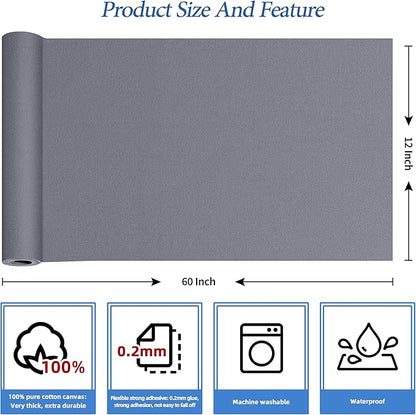 KING MOUNTAIN Canvas Iron on Patch,12"×60",Waterproof 100% Cotton Fabric Repair Patch,Used for Various Sofa,Tent,Clothes,Seats,Suitcases (Grey1.0,Waterproof)