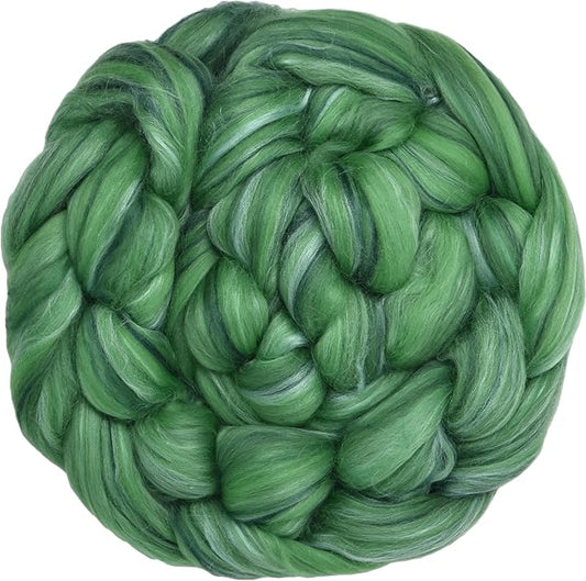 Merino Silk Luxe Tonal Designer Blend. Superfine Merino, Mulberry Silk, Tussah Silk. Top Roving for Spinning or Felting. Velvet Moss 1oz