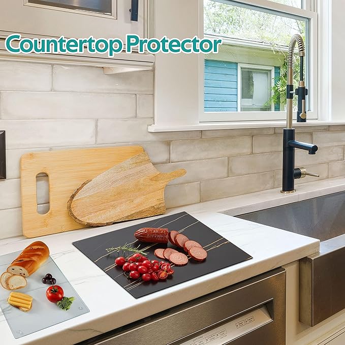 Murrey Home Glass Cutting Board for Kitchen Counter, Tempered Glass Chopping Boards Dishwasher Safe, Small Clear Countertop Tray, Scratch Resistant, Heat Resistant, Non Toxic, Clear, 12"x8"