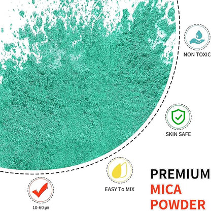 Mica Powder - 100g Mica Powder for Epoxy Resin - Metallic Color Pigment for Resin, Soap, Bath Bombs, Eye Shadow, Nails, DIY Crafting Projects etc. (Blue Green)