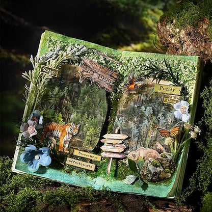 Forest Adventure Transparent PET Scrapbook Tape Set with Clip - 4 Rolls Tree and Landscape Scenery Design Stickers for Journals Planners Crafts and Gift Ideas