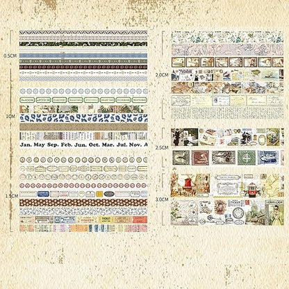 36 Rolls Vintage Washi Tape Pack Retro Arts Adhesive Tapes Wide Chronicle Decorative Masking Tape Sets for Craft, Kids, Scrapbook, DIY, Gift Wrapping (Globetrotting)