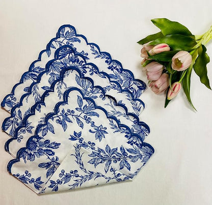Ridhi Incremental Blue Hand Block Print Napkins 18" x 18" Set of 4 Reusable Cotton Dinner Napkins for Weddings, Parties & Everyday Dining, Thanksgiving, Christmas, Fall