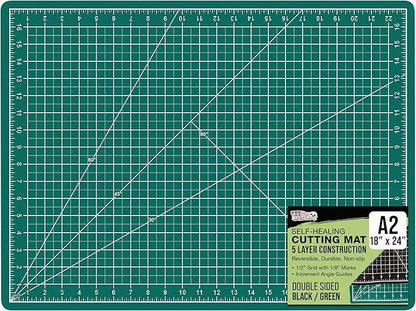 U.S. Art Supply 18" x 24" Self-Healing Cutting Mat 5-Ply - Double-Sided Green/Black Craft Mat, Non-Slip Cutting Mats for Crafts, Sewing, Quilting, Scrapbooking