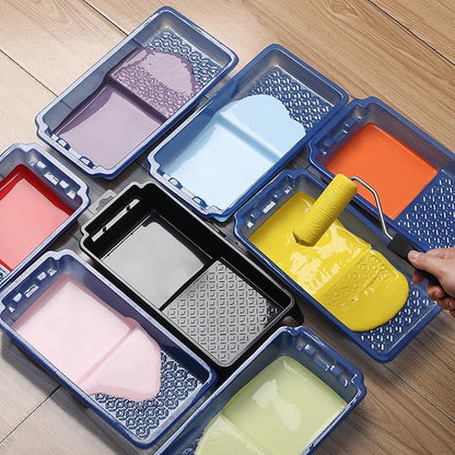 Bates- 4 Inch Paint Tray Set, 22 pcs, 1x 4 Inch Paint Roller Tray, 20x Disposable Plastic Liners & 1x Roller Frame, Black & Blue