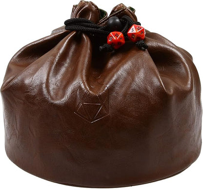 Forged Dice Co. Pouch of The Endless Hoard Dice Bag - Holds Over 1,000 Polyhedral Dice - Dice Storage Bag with 7 Pockets - Perfect for Bulk Dice - Brown/Red