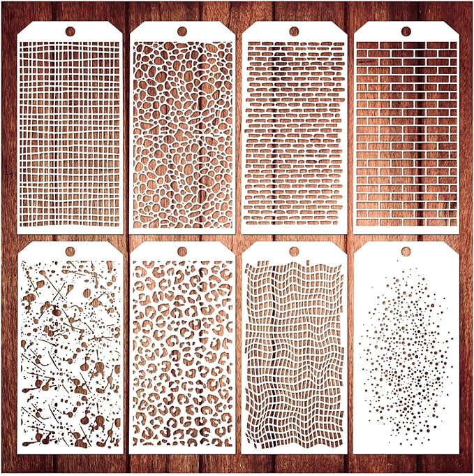 8 Pieces Stencils for Crafts, Leopard Brick Dot Layering Stencils Mixed Media Texture Stencils for Painting on Card Making Canvas DIY Crafts Furniture Paper (8 Layering)