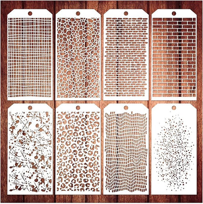 8 Pieces Stencils for Crafts, Leopard Brick Dot Layering Stencils Mixed Media Texture Stencils for Painting on Card Making Canvas DIY Crafts Furniture Paper (8 Layering)